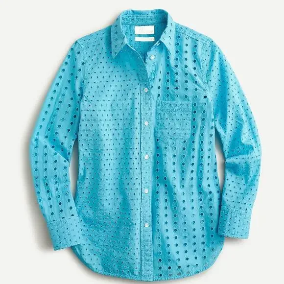 NWT Island Blue Classic J. Crew Eyelet Button Up, Size 4 - Picture 1 of 6